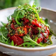 Red Pepper Sauce with Arugula Pistachio Pesto for 4 Servings