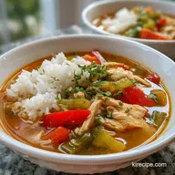Hot Spicy Chicken Soup Recipe with Rice and Vegetables