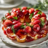Pastry with Frosting and Strawberry Jelly Filling in Ring Shape for 8 Servings