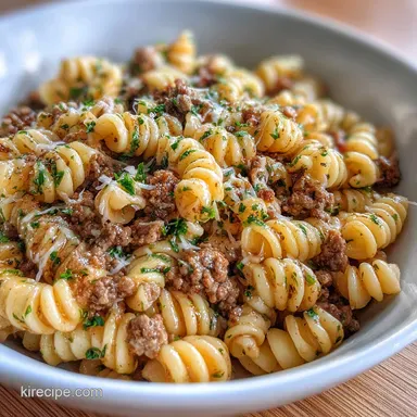 Ground Beef Pasta Recipe No Tomato Sauce with Garlic and Herbs: Creamy Recipe Card