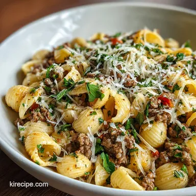 Ground Beef Pasta Recipe No Tomato Sauce with Garlic and Herbs: Creamy