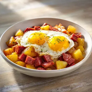 Canned Corn Beef Breakfast Recipe for 4 Servings Recipe Card