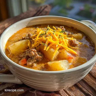 Creamy Potato and Hamburger Soup - Crock Pot Cheddar