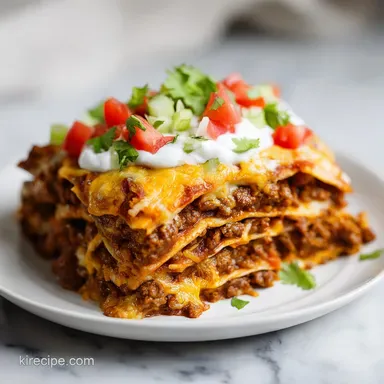 Taco Lasagna with Tortillas for 8 Servings Recipe Card
