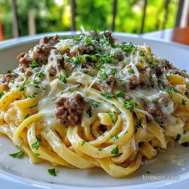 Ground Beef Pasta Alfredo in 30 Minutes | Creamy Garlic Dish