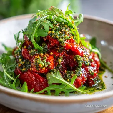 Red Pepper Sauce with Arugula Pistachio Pesto for 4 Servings