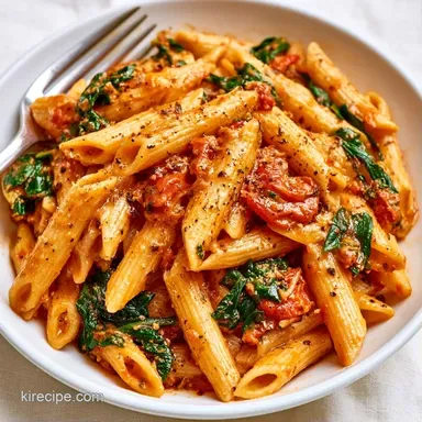 Creamy Spinach and SunDried Tomato Pasta Recipe Card