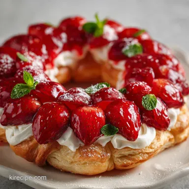 Pastry with Frosting and Strawberry Jelly Filling in Ring Shape for 8 Servings Recipe Card
