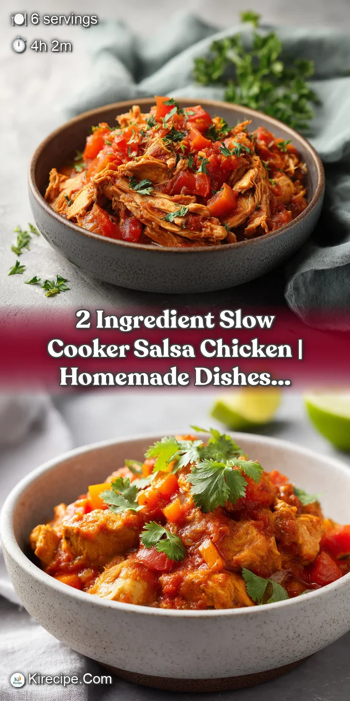 Close-up of juicy, shredded chicken coated in bright, chunky salsa, with a slight sheen.