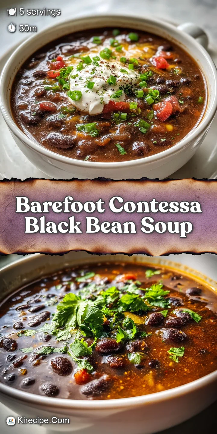 Close-up of glossy black bean soup with visible spices and a dollop of cool sour cream, inviting and flavorful.