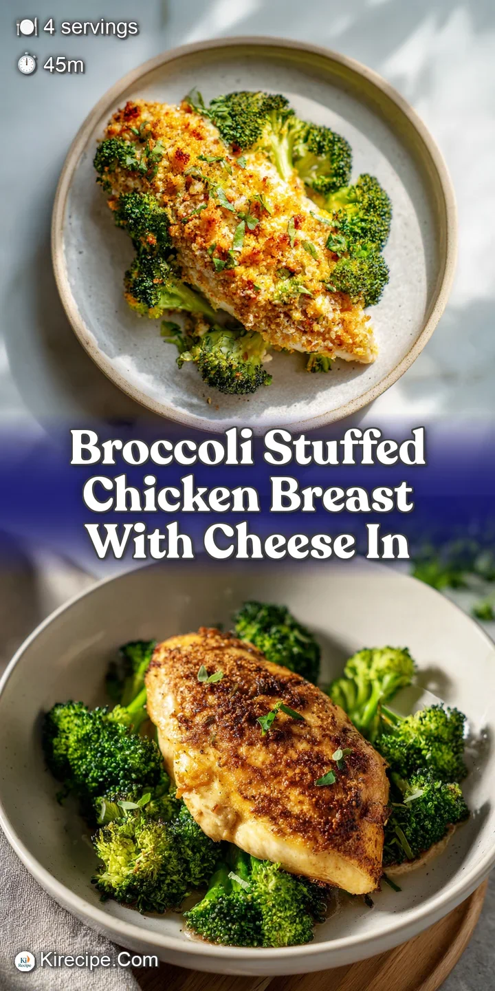 Close-up of tender chicken breast bursting with steamed broccoli and melted cheese. Juicy, flavorful, and inviting.