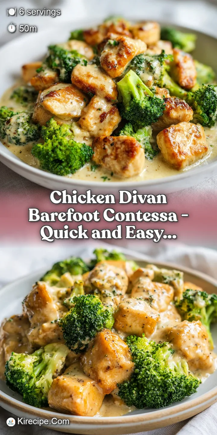 Close-up of a creamy, cheesy sauce coating tender chicken pieces and bright green broccoli in a baking dish.