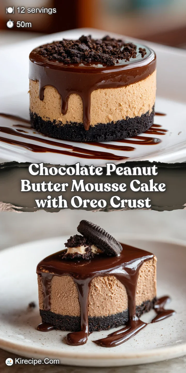 Close-up of a creamy, rich chocolate and peanut butter mousse cake showing off its decadent texture and inviting layers.