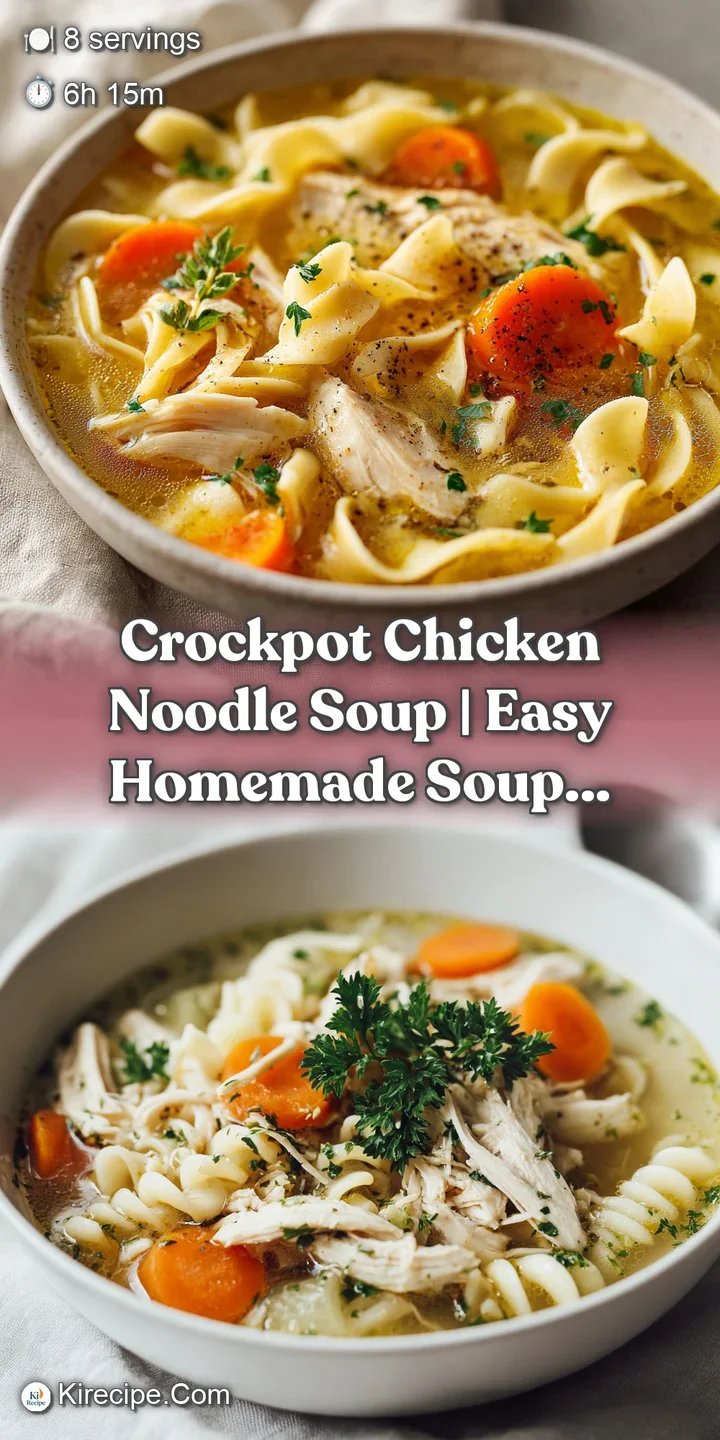 Close-up of plump egg noodles in a rich, savory broth with shredded chicken and bright carrot pieces.