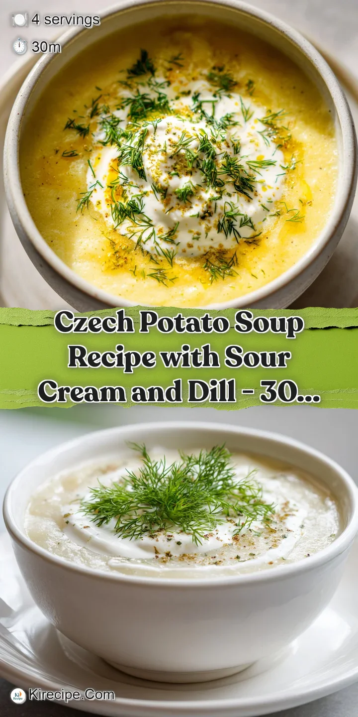 Close-up of the creamy Kulajda soup, showcasing tender potato pieces, vibrant dill, and rich droplets of golden yolk.