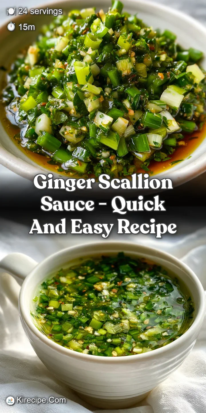 Close-up of fragrant ginger scallion sauce with finely minced ginger and scallions; oily sheen showcasing its richness.