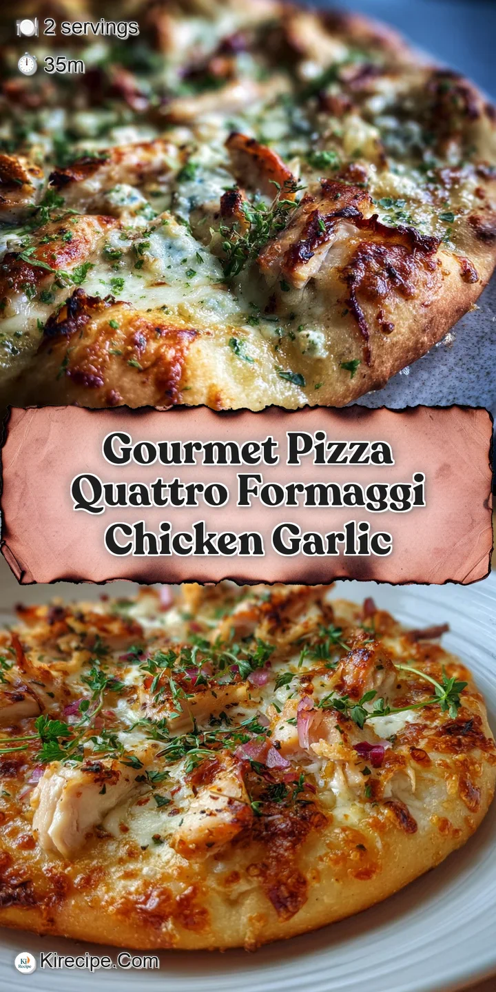 Close-up showcases melted cheese, crispy crust, savory chicken, and aromatic garlic on a hot, bubbly pizza.