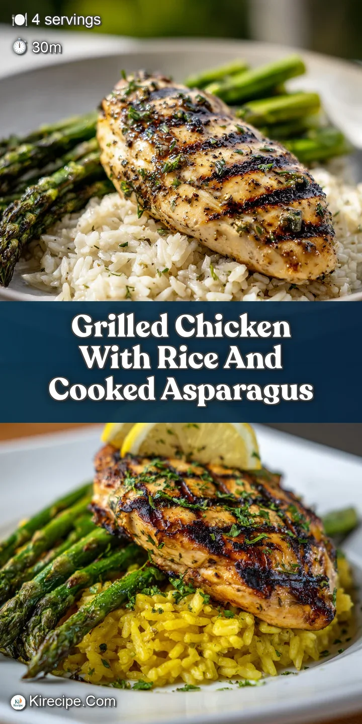 Juicy, tender grilled chicken, close-up shows flavorful char and steaming rice, enticing the viewer's appetite.