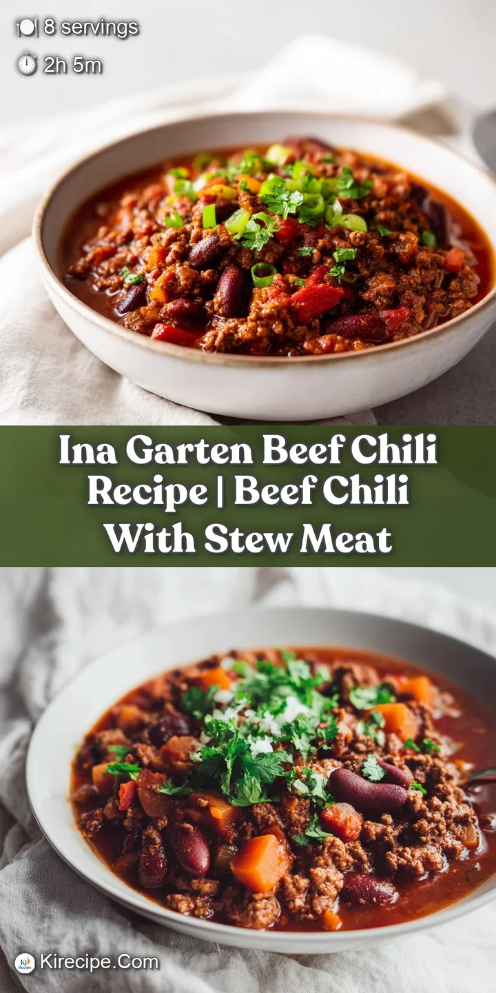 Close-up view of steaming beef chili, revealing a glistening surface with visible spices and tender chunks of beef and col...