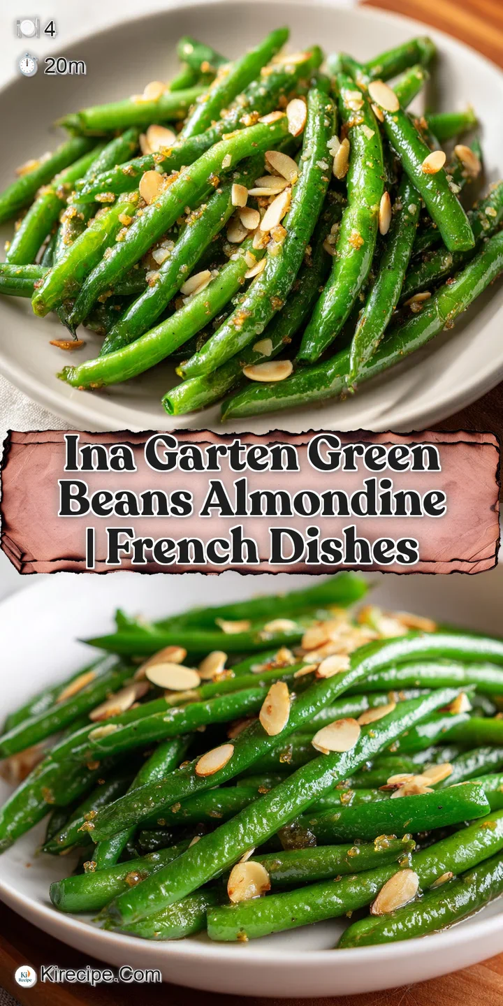 Extreme close-up of glossy green beans with crunchy, golden-brown almond slices and shimmering butter highlights.