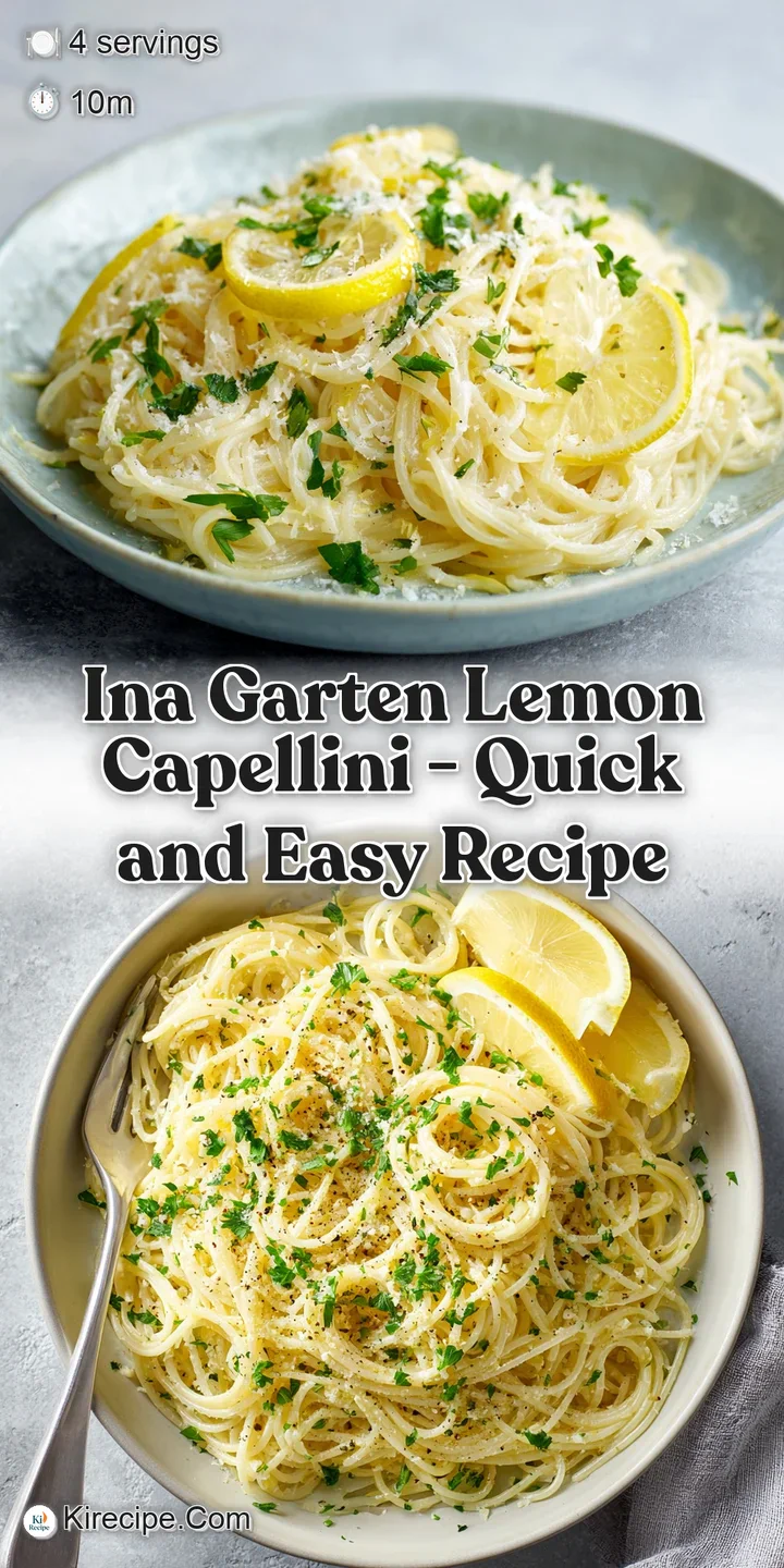 Close-up of lemon capellini: glistening noodles coated in sauce with bright specks of herbs, radiating a vibrant, fresh ap...