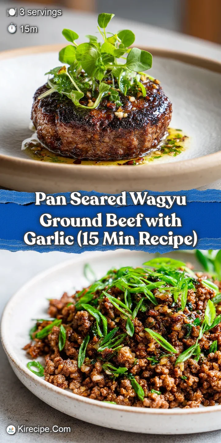 Up close, glistening, seared wagyu ground beef showing its rich marbling and browned bits, promising a delicious and savor...