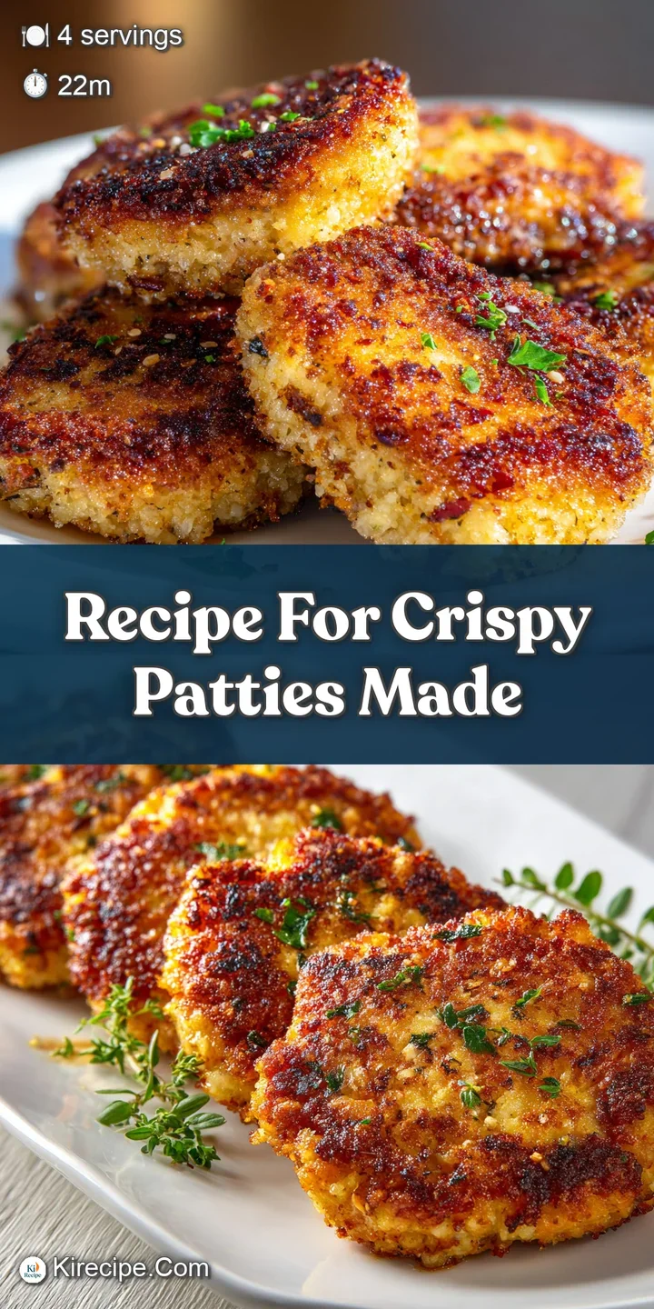 Close-up of a crispy, pan-seared patty, showing a delightful brown crust with flecks of herbs and glistening oil.