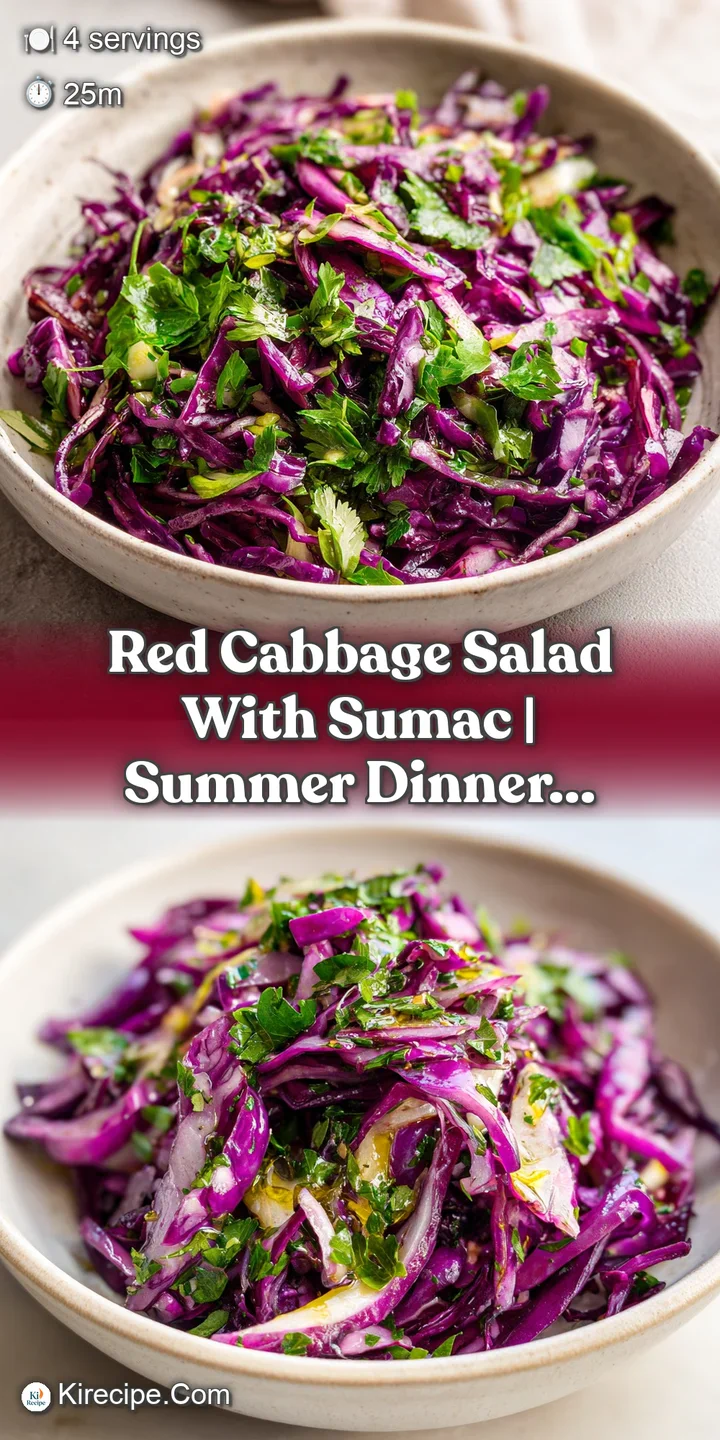 Macro shot of crisp purple cabbage leaves dusted with deep red sumac and glistening with a light, citrusy glaze.