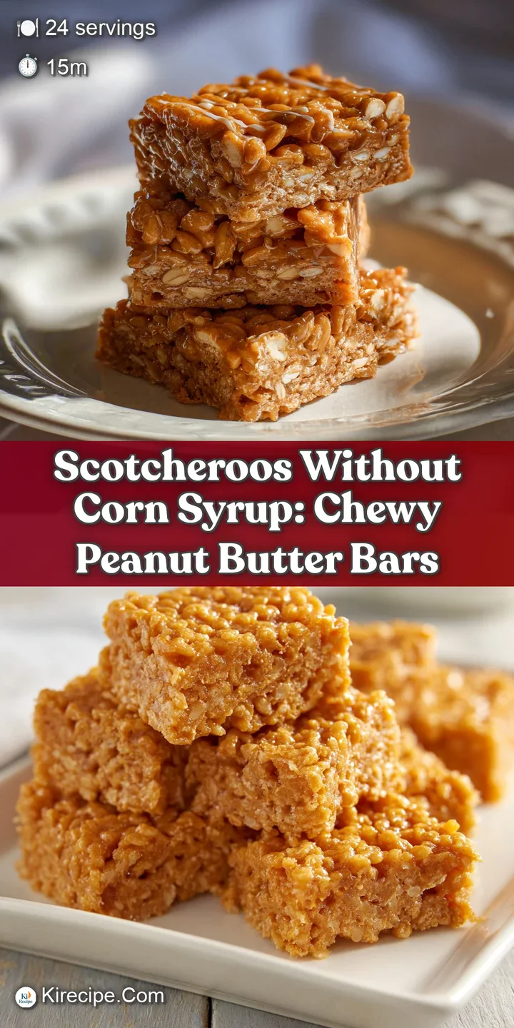 Close-up of scotcheroo squares: glistening chocolate topping over textured crisp rice and peanut butter for an irresistibl...