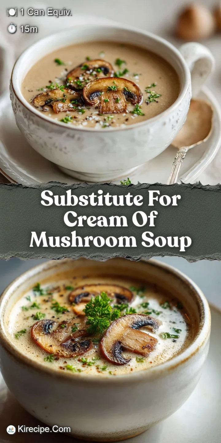 Close-up of creamy, dairy-free mushroom soup with visible flecks of herbs, creating a warm and inviting visual.