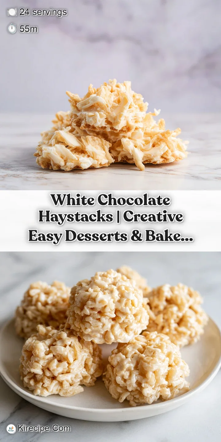 Close-up of crunchy white chocolate haystacks, showing the intricate spun sugar texture.