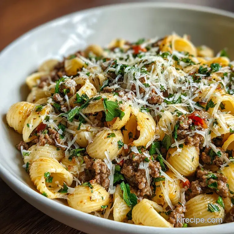 Ground Beef Pasta Recipe No Tomato Sauce with Garlic and Herbs