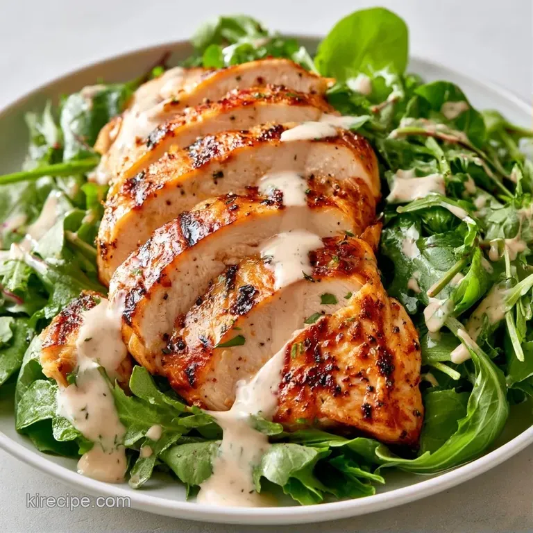 Vibrant mixed greens and sliced garden vegetables topped with seared chicken in a wide white ceramic bowl.