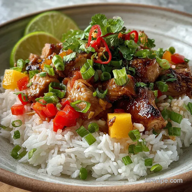 Elegant bowl of chicken long rice. Glass noodles shimmer in the light. Tender chicken contrasts with vibrant green scallions.