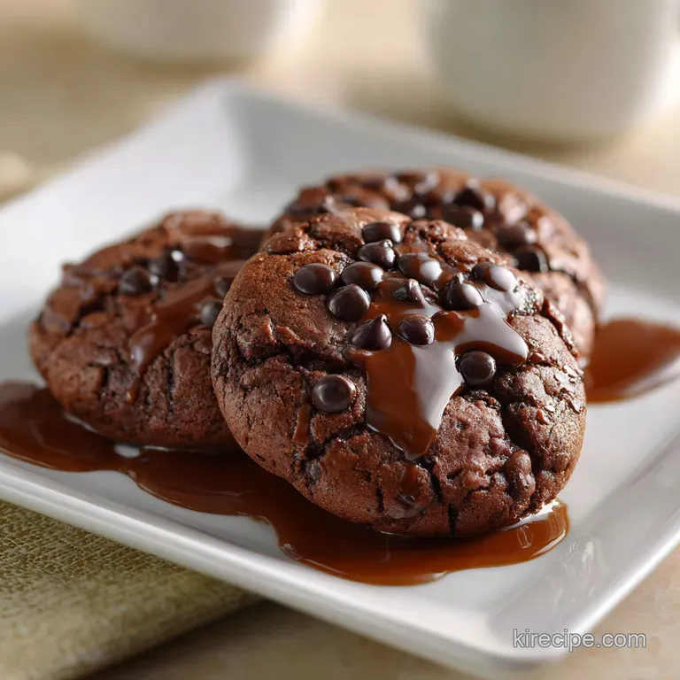Elegant stack of rich, dark brown cocoa cookies on a white marble platter with a light dusting of sugar.