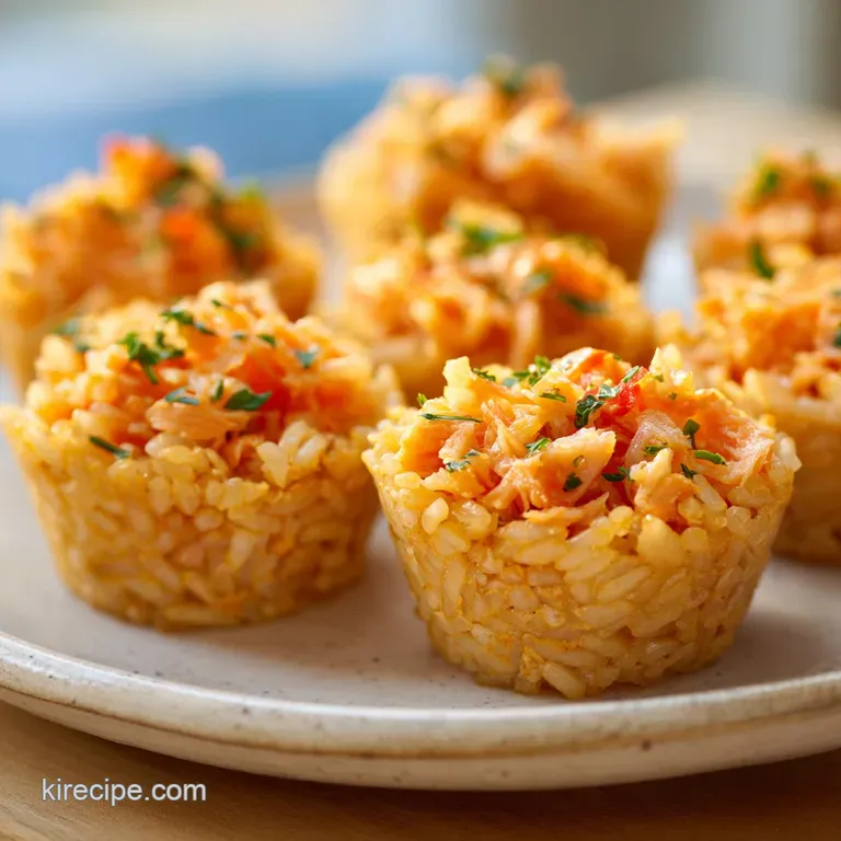 Small fried rice cups arranged on a dark slate platter, garnished with dots of spicy mayo and fresh microgreens.