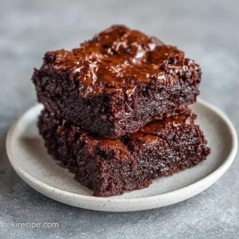 A single square of dense cocoa cake dusted with white powdered sugar, paired with a dollop of whipped cream.