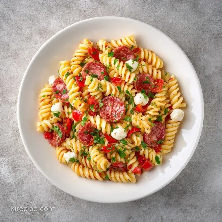 Vibrant medley of rotini, red tomatoes, and green olives served in a white ceramic bowl on a white linen cloth.