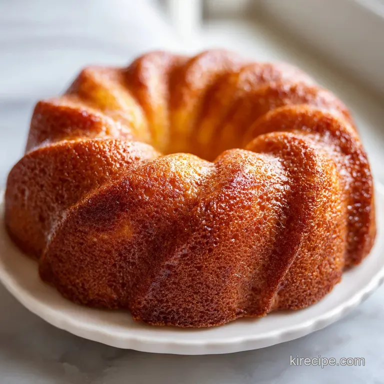 Slice of moist bundt cake on a white plate, garnished with fresh raspberries and a light dusting of powdered sugar, inviti...