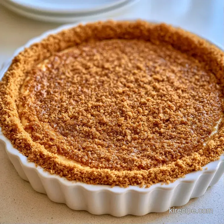 A smooth, toasted golden-brown crust neatly pressed into a white porcelain dish with clean, sharp edges.