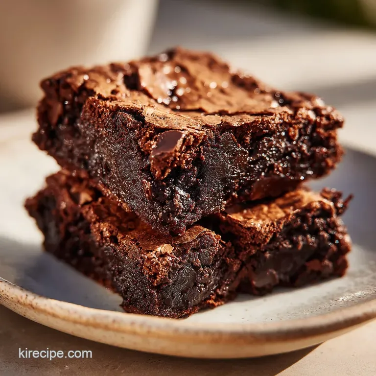 Brownie squares arranged artfully on a plate dusted with cocoa, hints of gooey melted chocolate, ready to be devoured.
