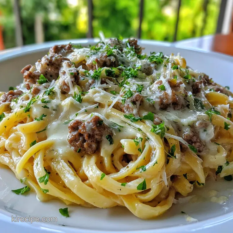 Ground Beef Pasta Alfredo: Creamy & Savory