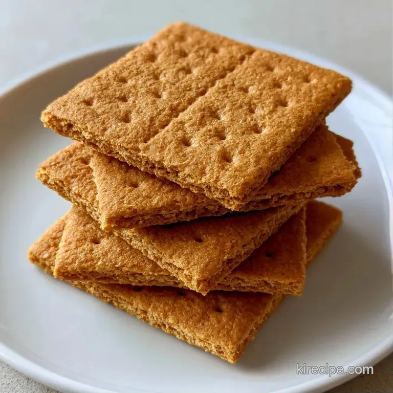 Crisp, rectangular honey-colored biscuits artfully arranged beside a glass of cold milk on a white ceramic plate.