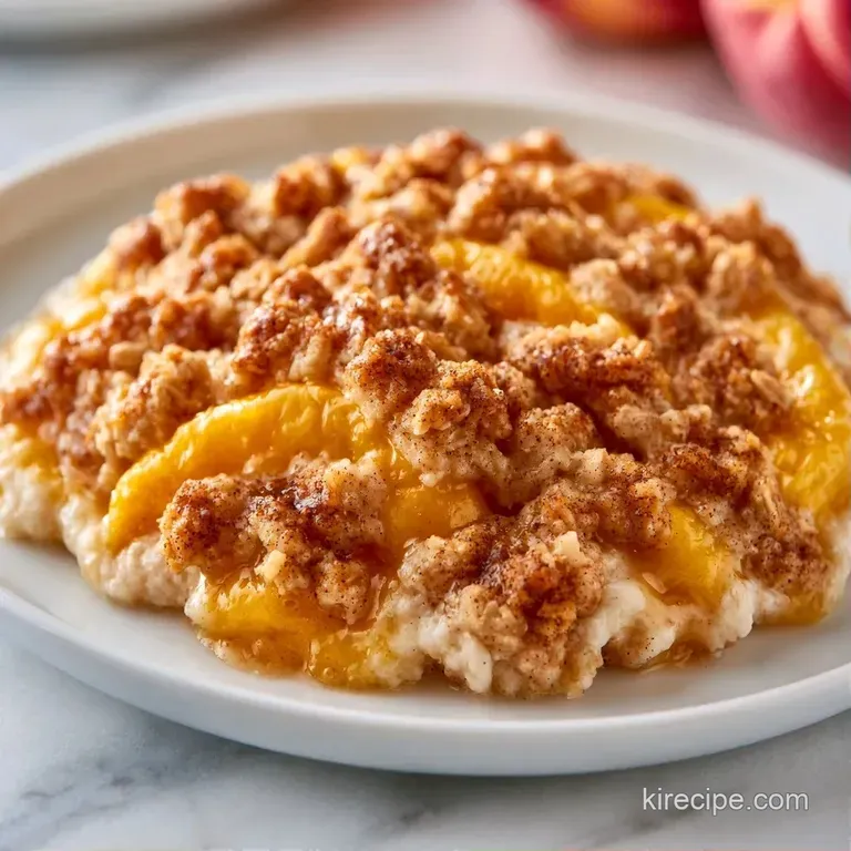 A scoop of melting vanilla ice cream atop a warm slice of golden fruit crumble in a minimalist white ceramic bowl.