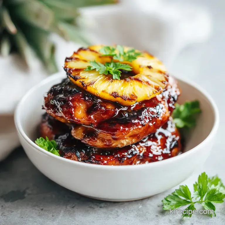 Glossy caramelized chicken atop fluffy white rice, garnished with sliced green onions and a toasted sesame seed sprinkle.