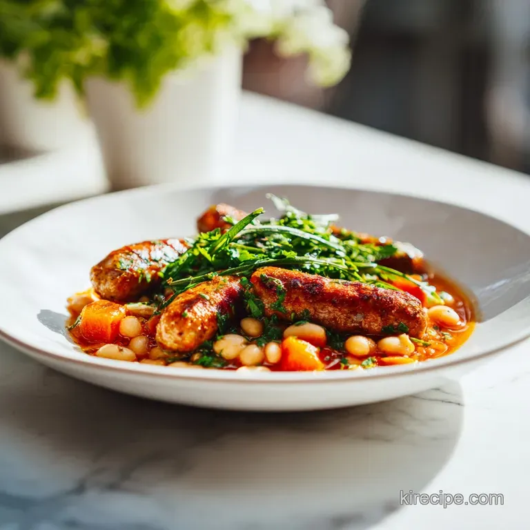Elegant plated cassoulet. Meaty aromas rise from the warm, comforting stew, topped with toasted breadcrumbs, served in a w...
