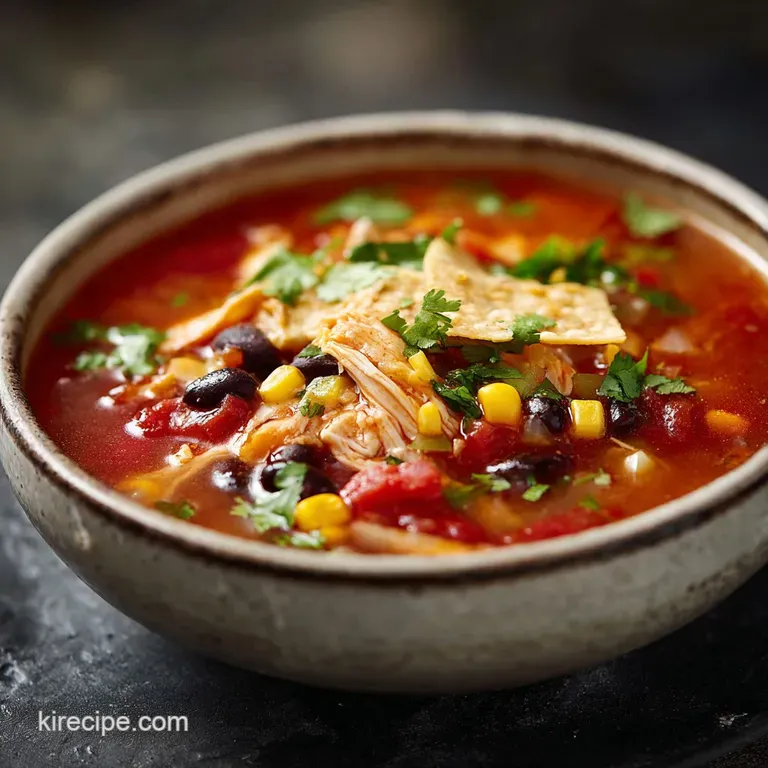 A bowl of rich chicken tortilla soup topped with avocado, cilantro, and a lime wedge. Warm, inviting, and beautifully garn...