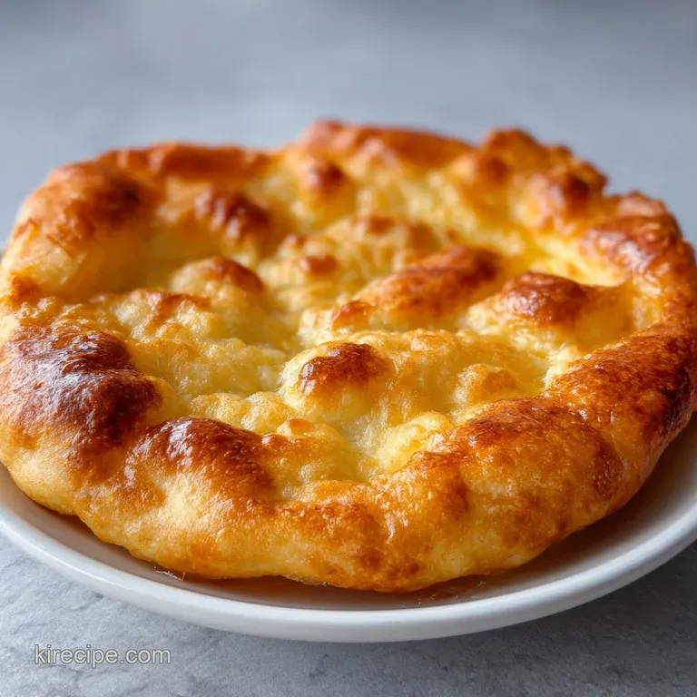 A stack of airy, golden fried dough topped with a melting pat of butter on a minimalist white ceramic plate.