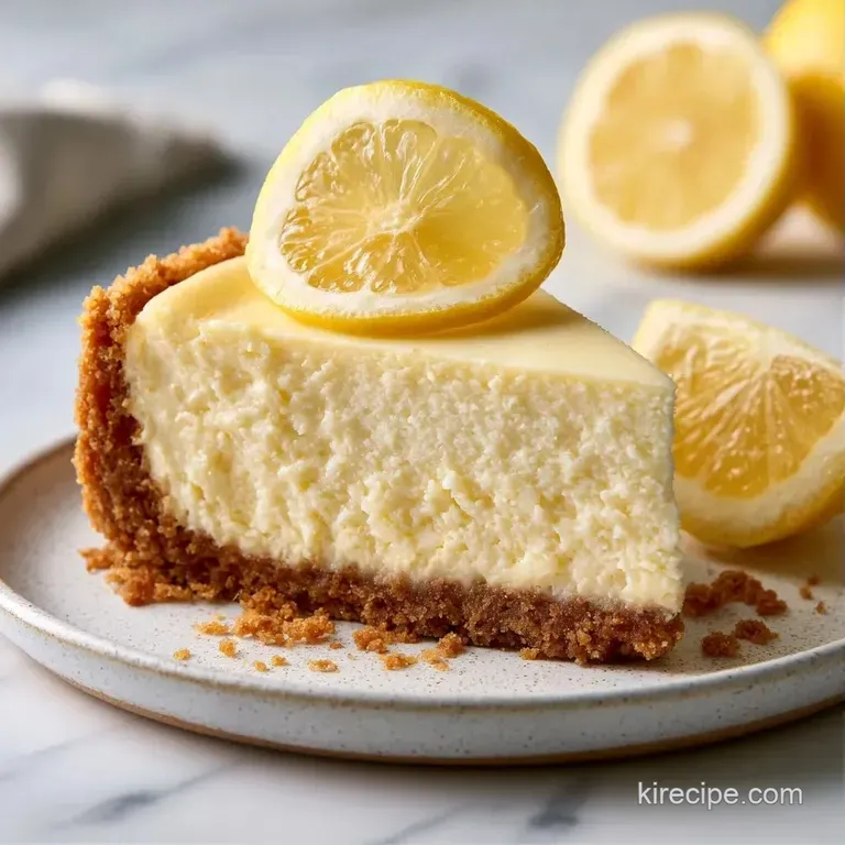 Elegant slice of zesty lemon cream on a white ceramic dish, garnished with a sprig of mint and fresh berry accents