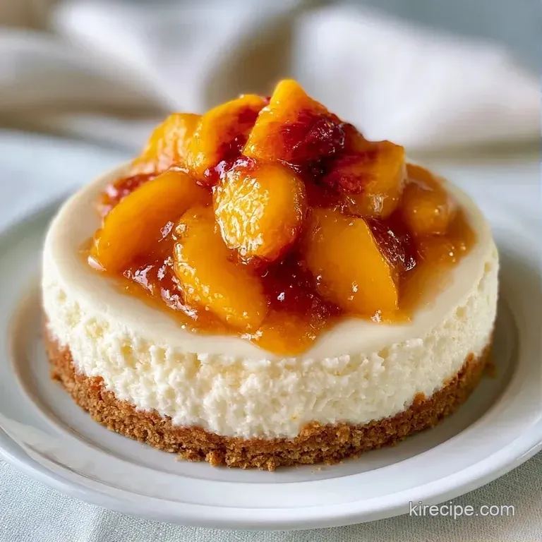 A slice of pale peach cake on a white plate, garnished with a fresh mint leaf and a swirl of fruit syrup.